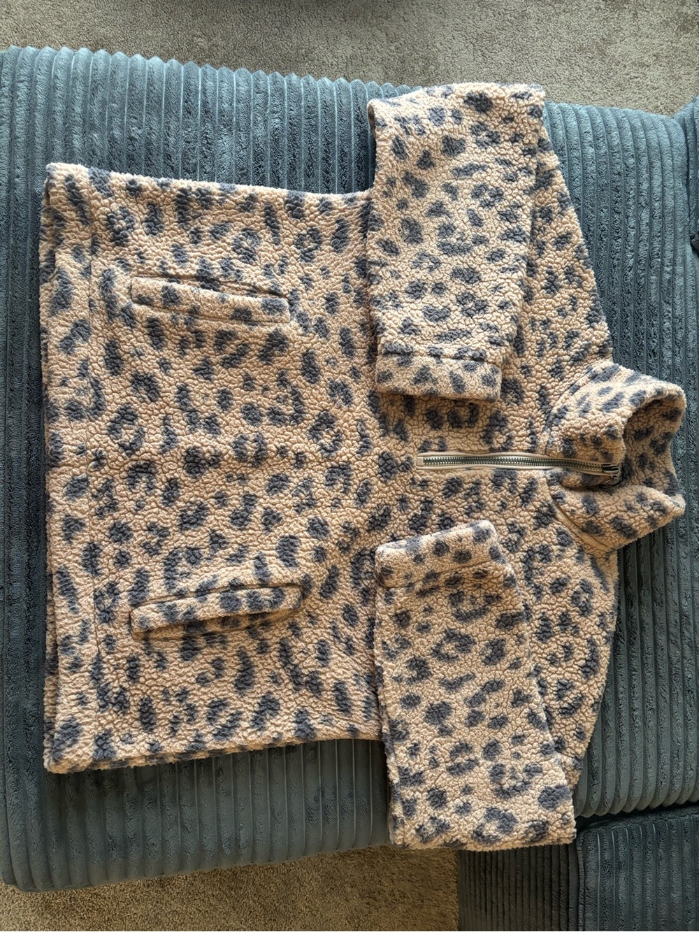 Abercrombie & Fitch Leopard Sherpa Pullover - Beige and Gray